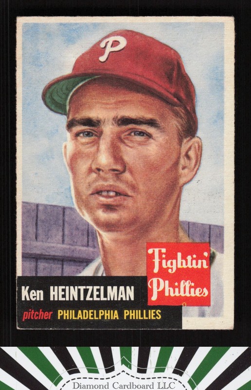 1953 Topps #136 Ken Heintzelman : Bio uses black text VGEX f, front
