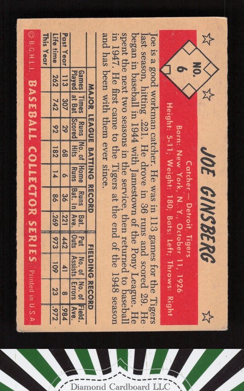 1953 Bowman Color #6 Joe Ginsberg VGEX a, back