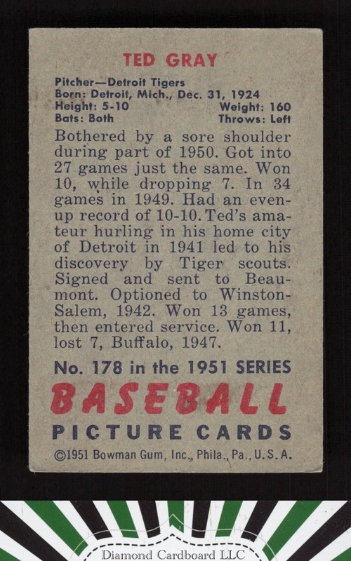 1951 Bowman #178 Ted Gray VGEX [CENTERED], back