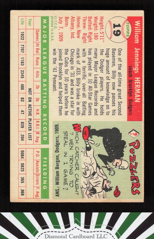 1955 Topps #19 Billy Herman VGEX g, back