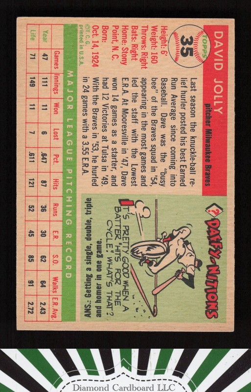 1955 Topps #35 Dave Jolly VGEX+ k, back