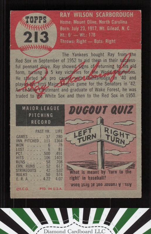 1953 Topps #213 Ray Scarborough VGEX d, back
