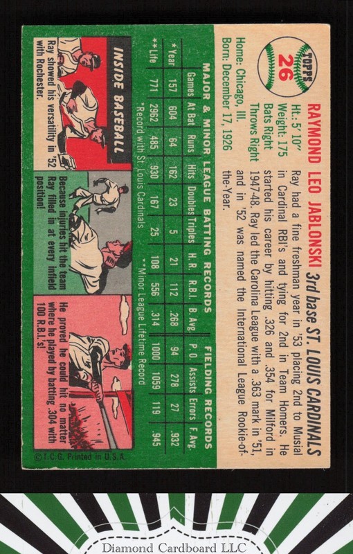 1954 Topps #26 Ray Jablonski EX g, back