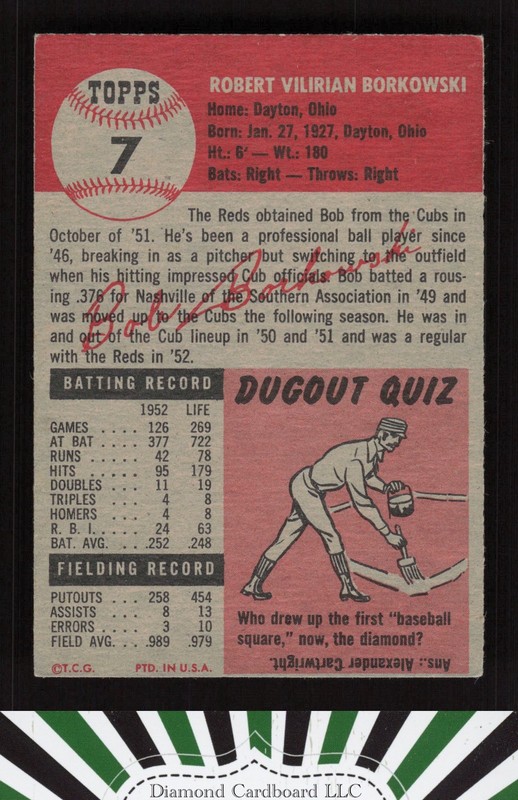 1953 Topps #7 Bob Borkowski VGEX+ [CENTERED] f, back