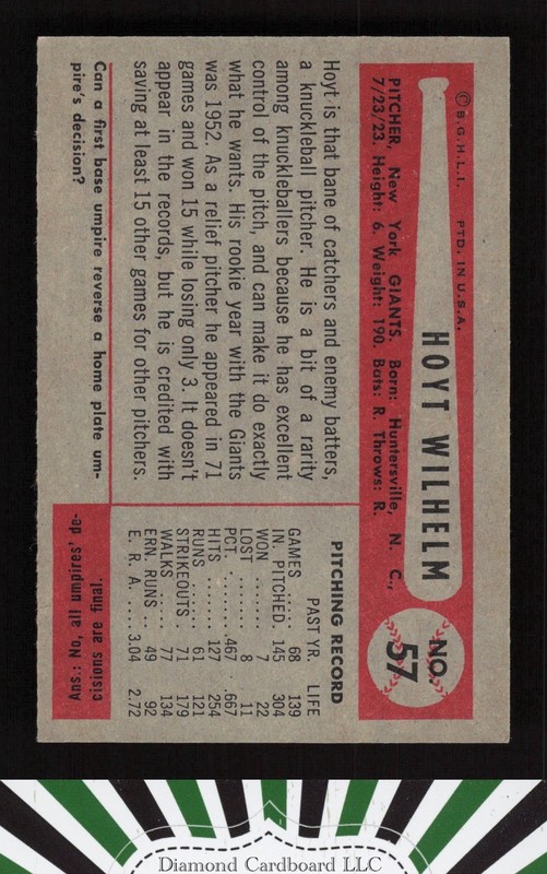 1954 Bowman #57 Hoyt Wilhelm EXMT i, back
