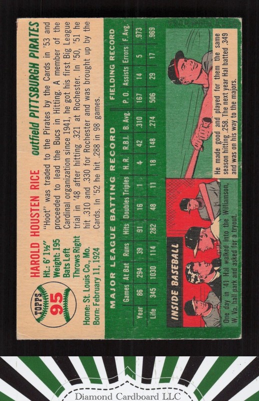 1954 Topps #95 Hal Rice GD+ n, back