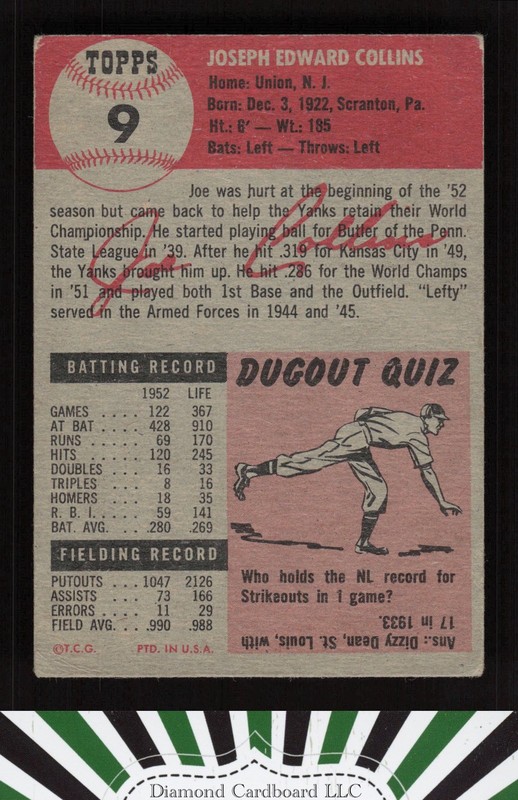 1953 Topps #9 Joe Collins VG f, back
