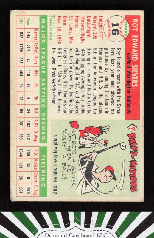 1955 Topps #16 Roy Sievers GD+ [DEAD CENTERED] a, back