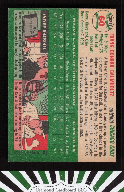 1954 Topps #60 Frank Baumholtz EXMT a, back