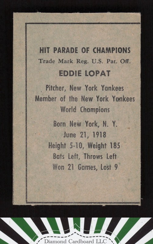 1952 Berk Ross # Ed Lopat NM (MC), back