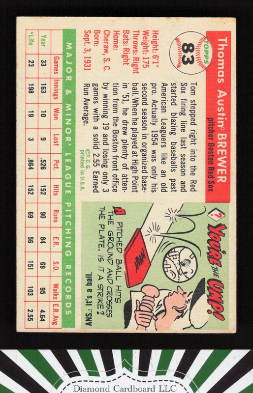 1955 Topps #83 Tom Brewer VGEX c, back