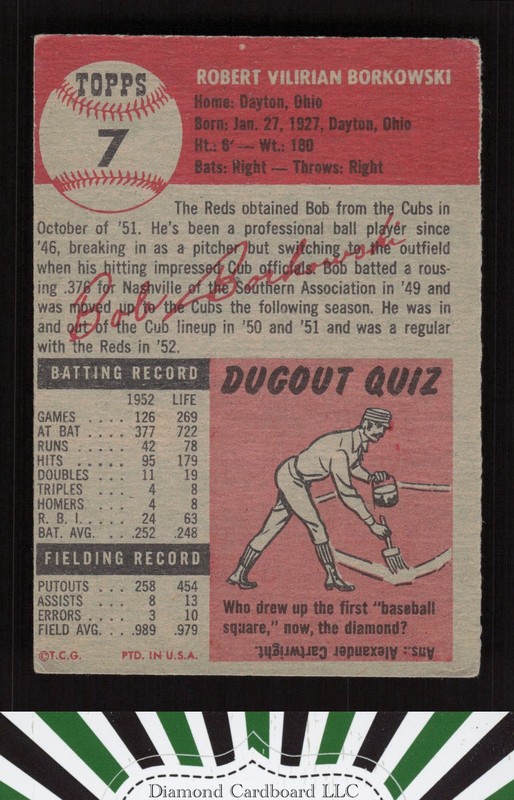 1953 Topps #7 Bob Borkowski VG e, back