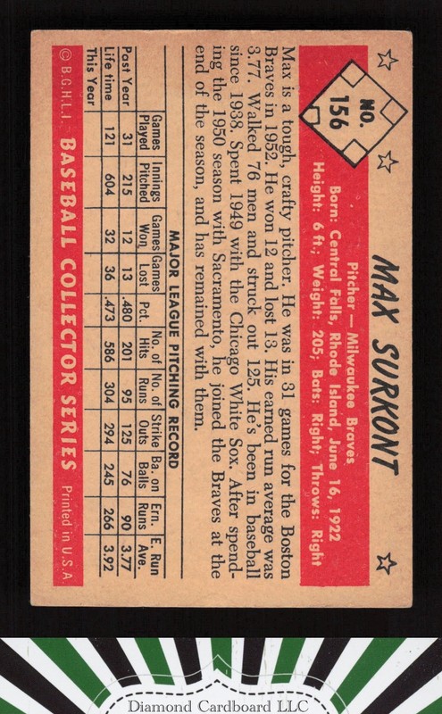 1953 Bowman Color #156 Max Surkont VGEX a, back
