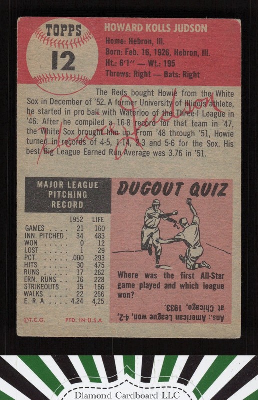 1953 Topps #12 Howie Judson VGEX f, back