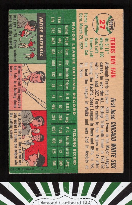1954 Topps #27 Ferris Fain VGEX j, back