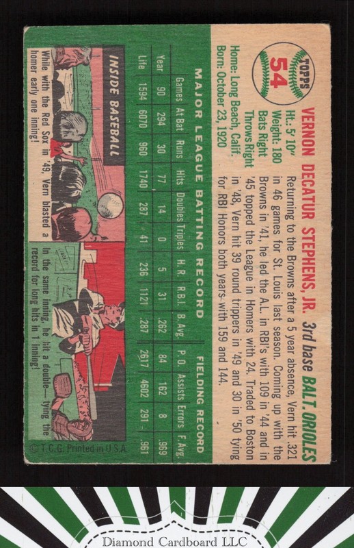 1954 Topps #54 Vern Stephens VG h, back
