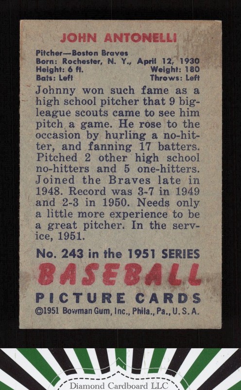 1951 Bowman #243 John Antonelli EX, back