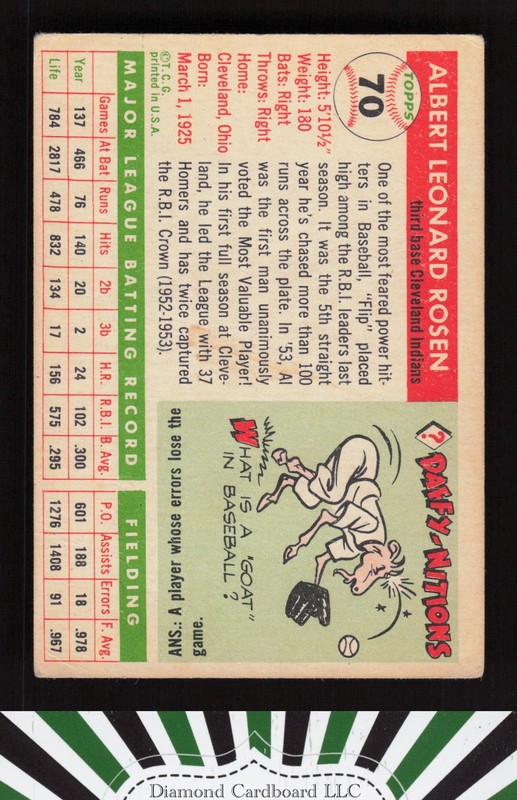 1955 Topps #70 Al Rosen VG+ m, back