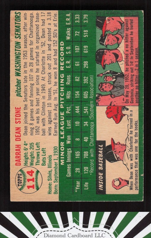 1954 Topps #114 Dean Stone VGEX+ c, back