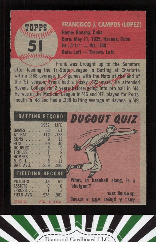 1953 Topps #51 Frank Campos EX+ d, back
