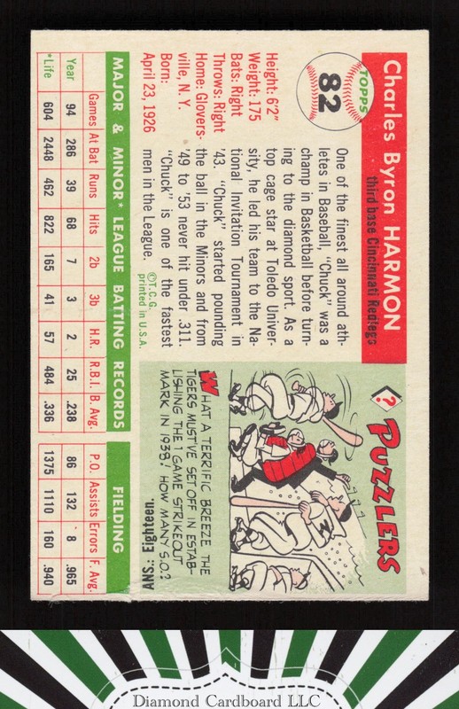 1955 Topps #82 Chuck Harmon EX o, back