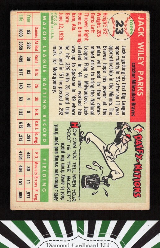 1955 Topps #23 Jack Parks VG b, back