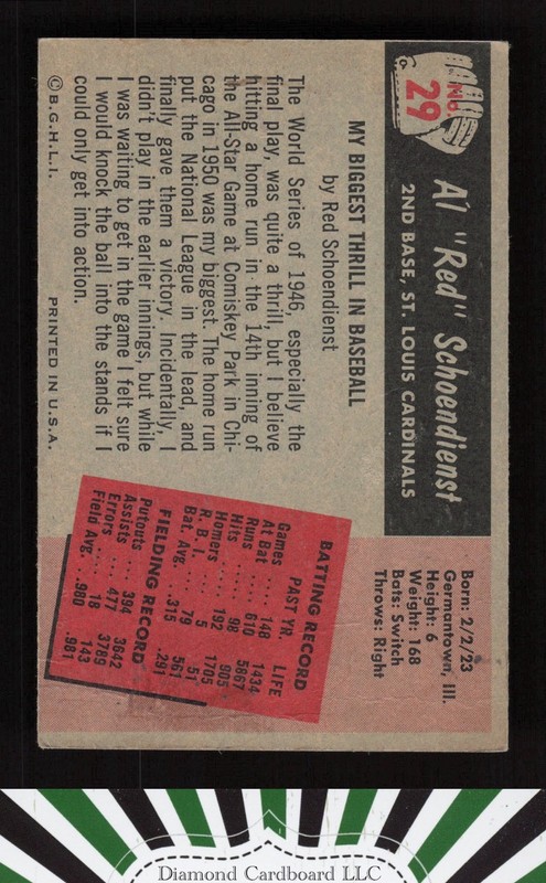1955 Bowman #29 Al "Red" Schoendienst GD [Looks VGEX] d, back