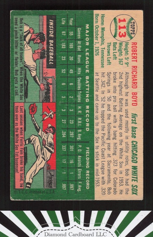 1954 Topps #113 Bob Boyd VG b, back