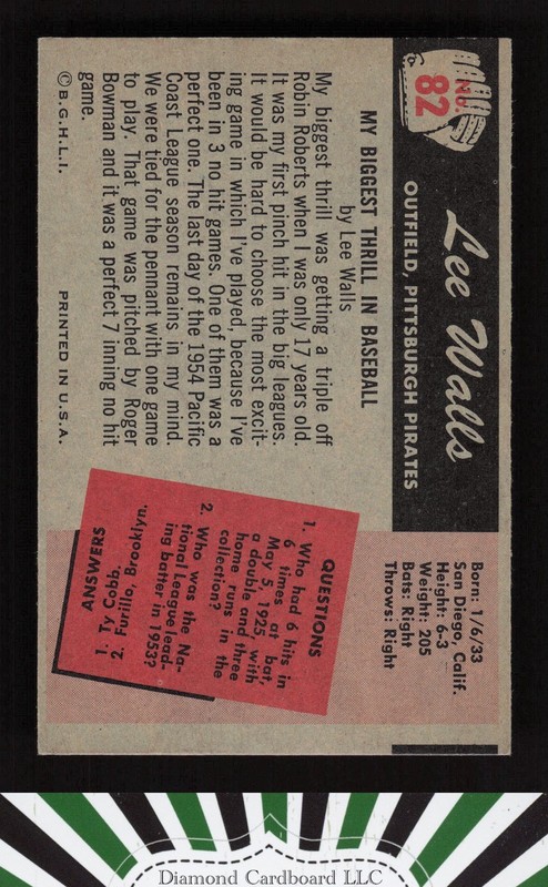 1955 Bowman #82 Lee Walls VGEX (BACK IS MC), back