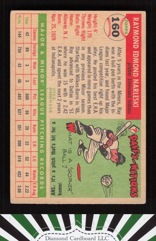 1955 Topps #160 Ray Narleski VGEX [GOOD CENTERING] i, back
