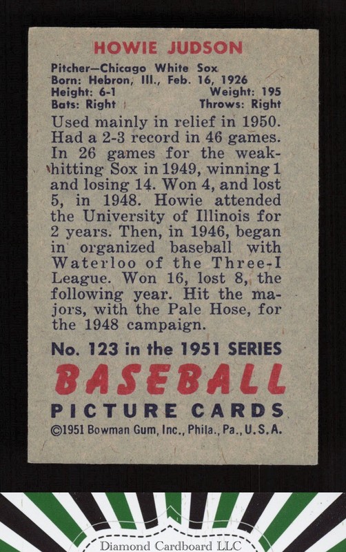 1951 Bowman #123 Howie Judson VGEX+, back