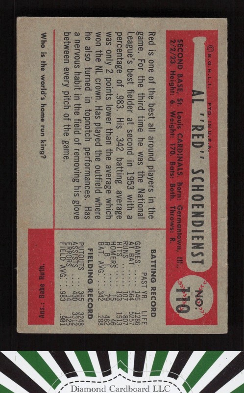 1954 Bowman #110 Al Schoendienst VGEX c, back