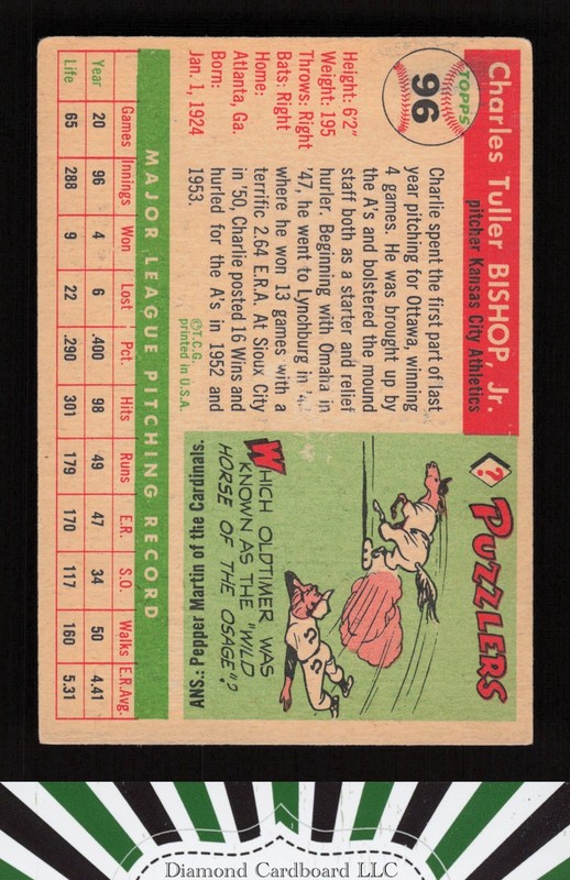 1955 Topps #96 Charlie Bishop VGEX h, back