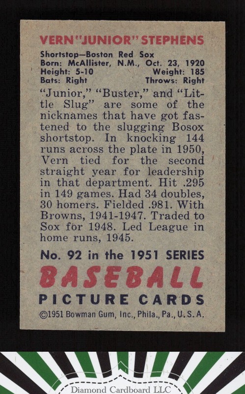 1951 Bowman #92 Vern Stephens EXMT, back