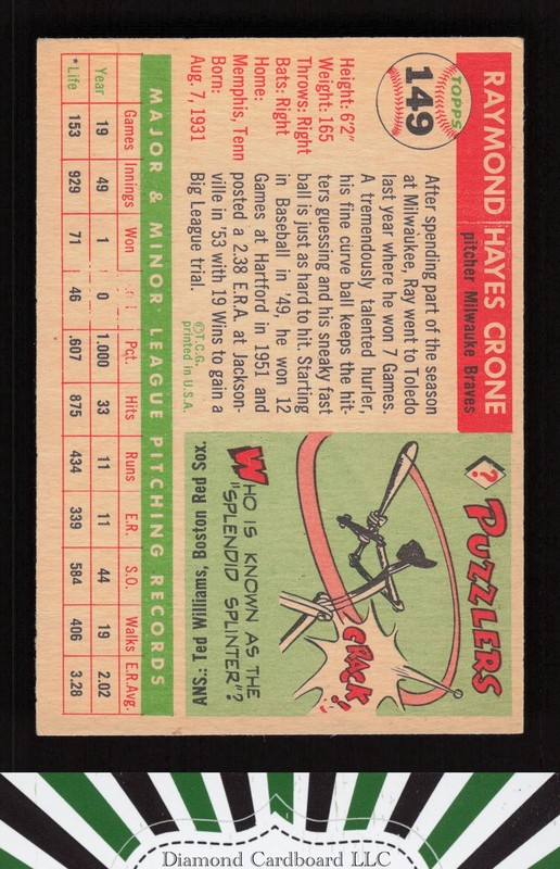 1955 Topps #149 Ray Crone VG+ [GREAT EYE APPEAL] l, back