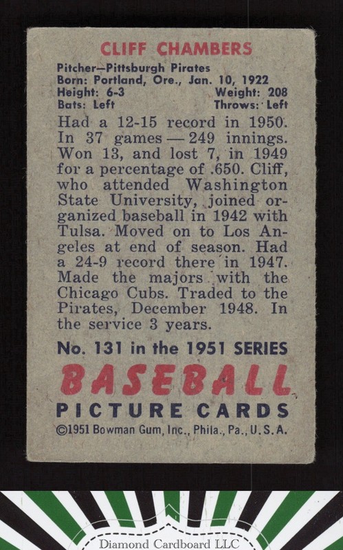 1951 Bowman #131 Cliff Chambers VG, back
