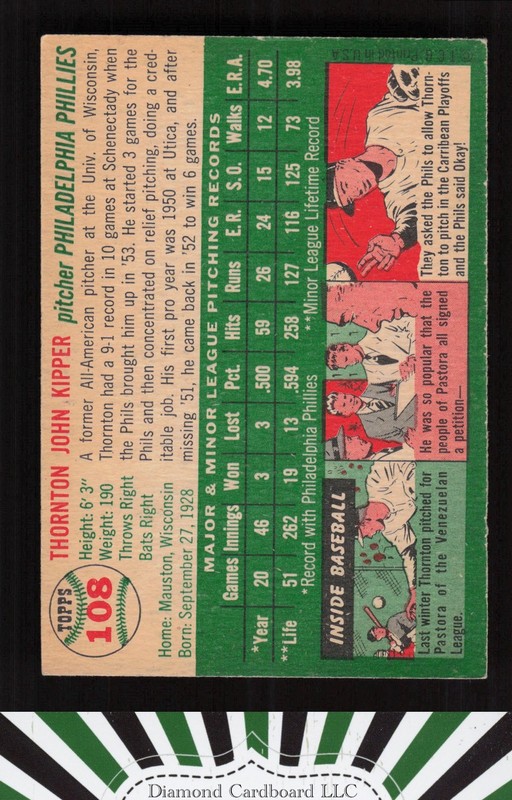 1954 Topps #108 Thornton Kipper VGEX g, back