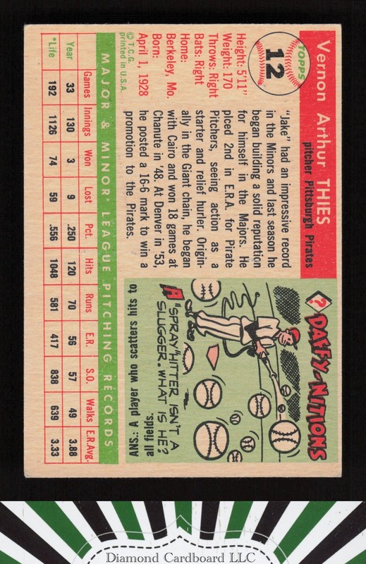 1955 Topps #12 Jake Thies VGEX f, back
