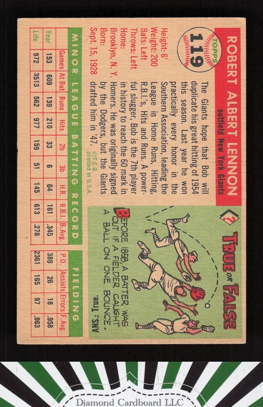 1955 Topps #119 Bob Lennon VGEX g, back