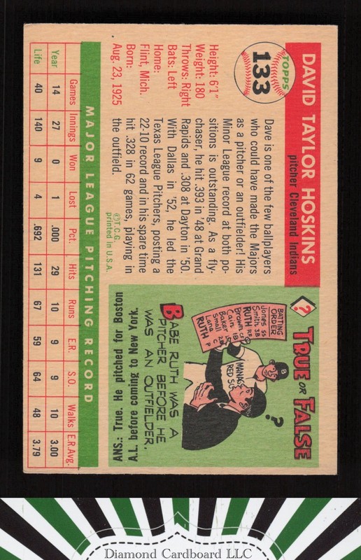 1955 Topps #133 Dave Hoskins VGEX+ l, back