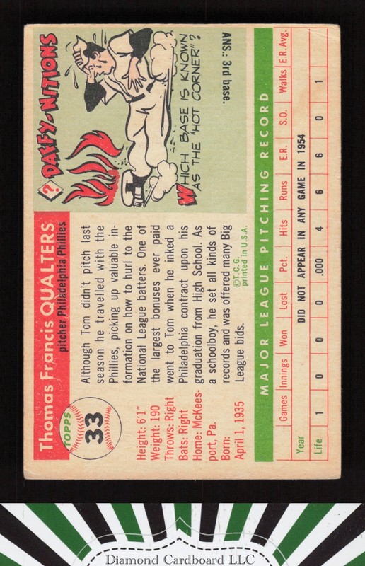 1955 Topps #33 Tom Qualters VG q, back