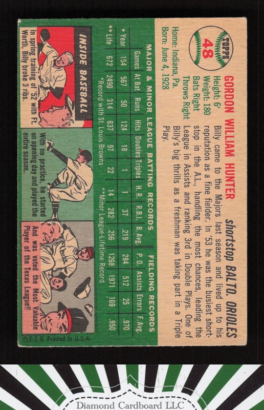 1954 Topps #48 Billy Hunter VGEX e, back
