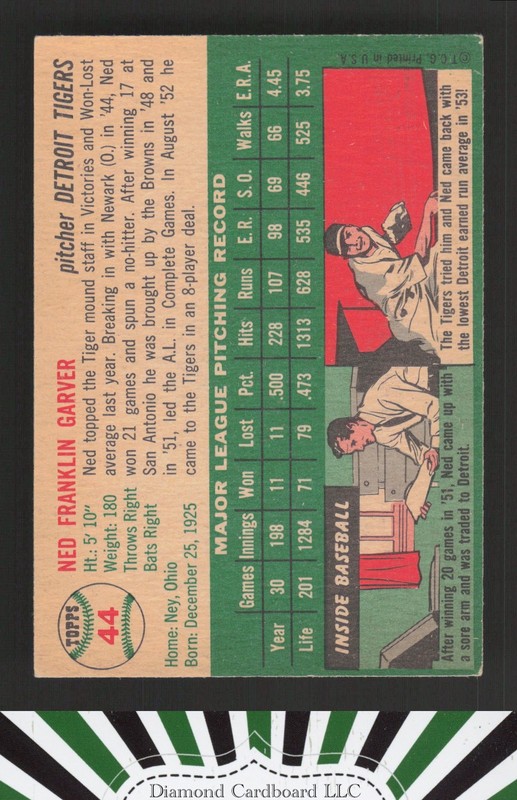 1954 Topps #44 Ned Garver VGEX f, back