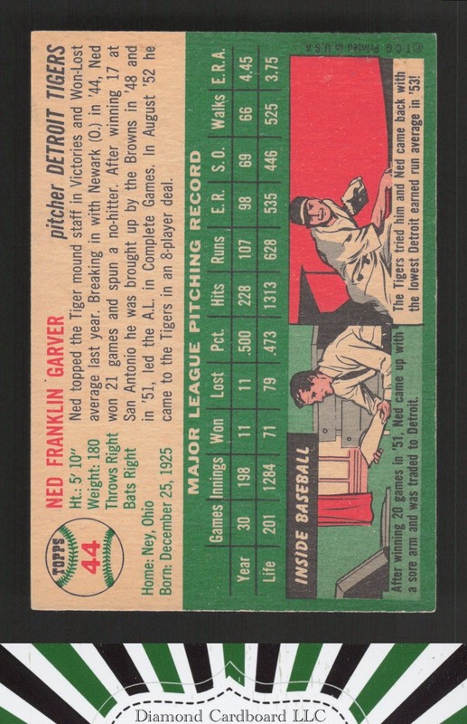 1954 Topps #44 Ned Garver EXMT a, back