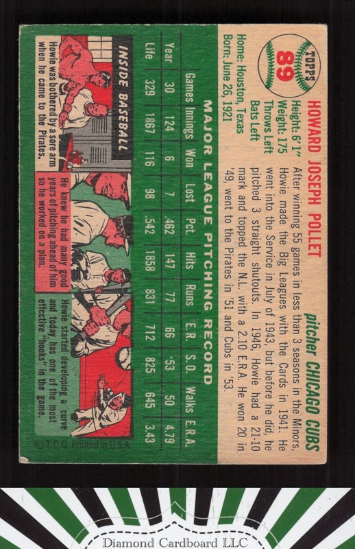 1954 Topps #89 Howie Pollet VGEX (ST) k, back