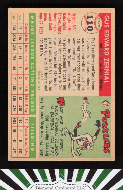 1955 Topps #110 Gus Zernial VGEX d, back