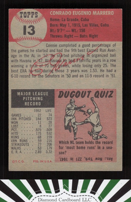 1953 Topps #13 Connie Marrero EXMT i, back