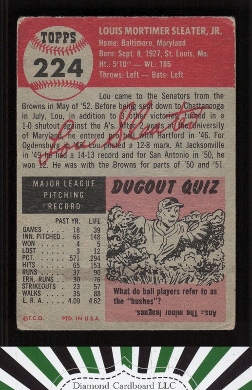 1953 Topps #224 Lou Sleater GD d, back