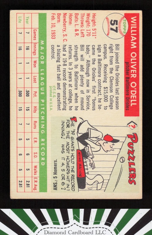1955 Topps #57 Billy O'Dell VGEX m, back