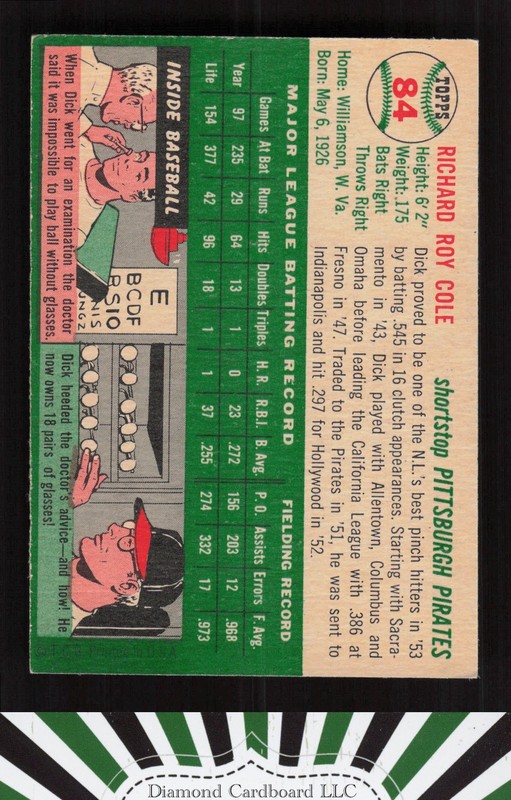 1954 Topps #84 Dick Cole EX j, back